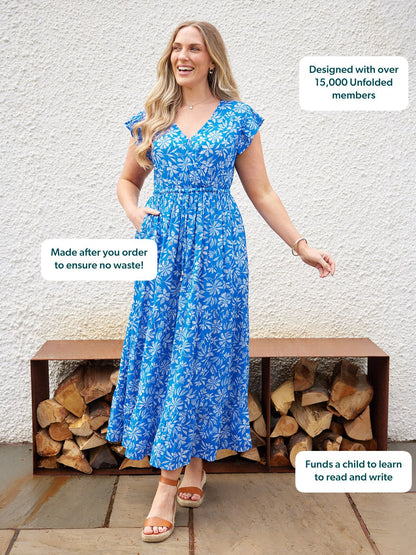 Susan Maxi Dress - Blue & White Floral Print