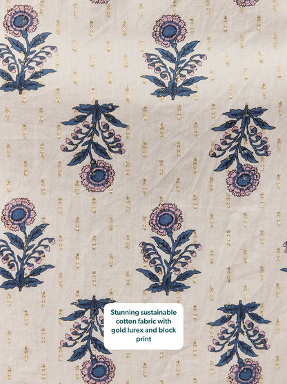Tara Lurex Summer Dress - White & Blue Floral Print